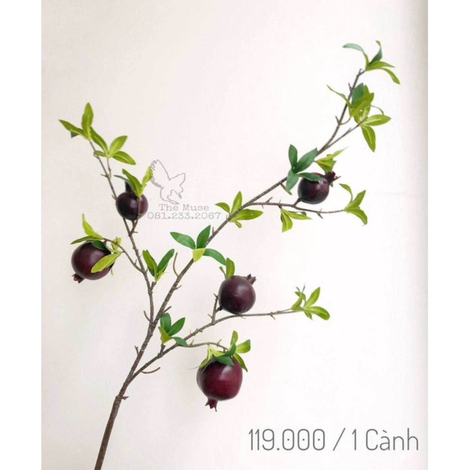Cành Lựu - Đỏ Mận Tím - Decor Phong Cách Wabi Sabi