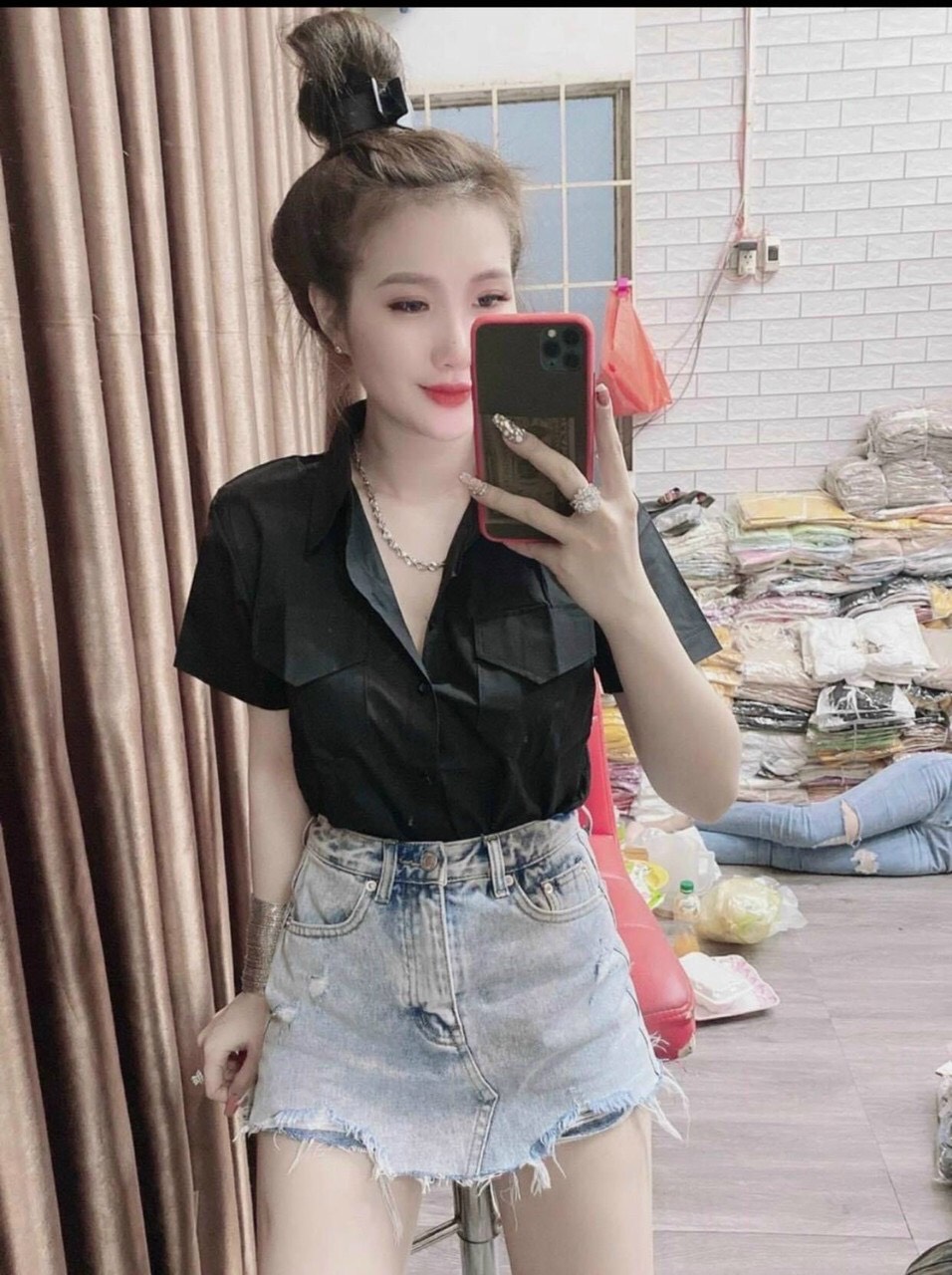SƠ MI NỮ TAY NGẮN 2 TÚI THỜI TRANG CỰC SANG CHẢNH