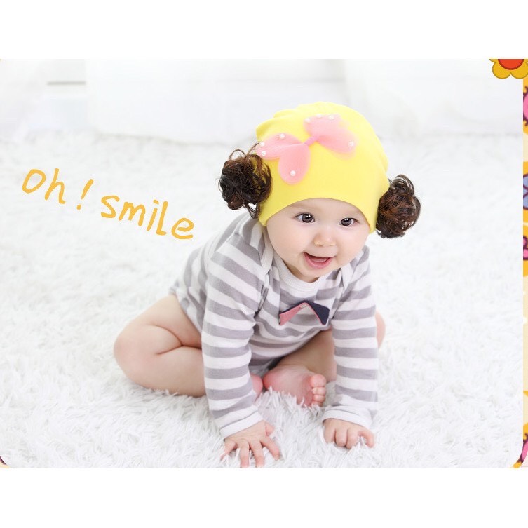 Mũ tóc giả cotton cho bé gái cánh bướm(1-36 tháng)