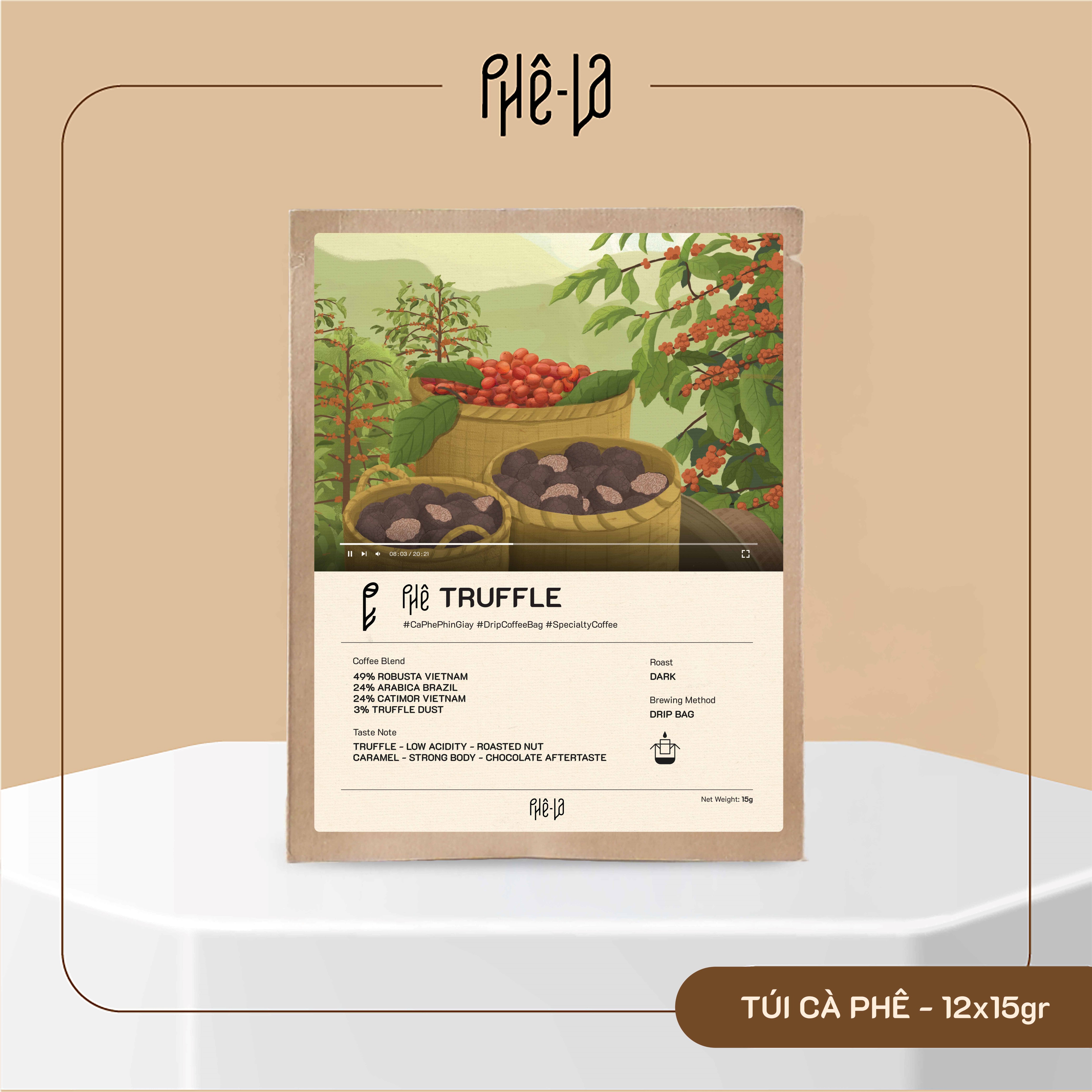Cà Phê Phin Giấy Phê La - Phê Truffle, 12 Phin/Hộp