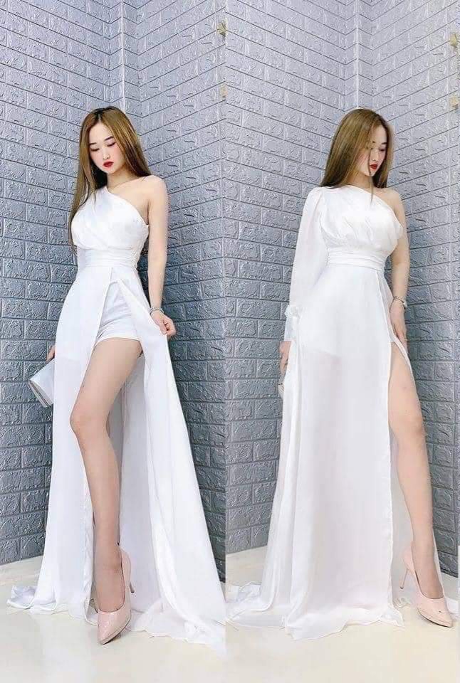 [HCM]Đầm Maxi Lệch Vai Xẻ Tà Sang Trọng