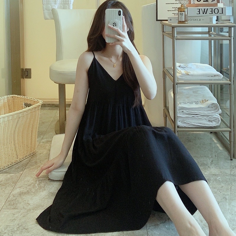 Váy Mặc Nhà - váy Ngủ ( váy 2 dây - 4 Tầng  ) chất liệu Lanh Lụa- mềm - mát