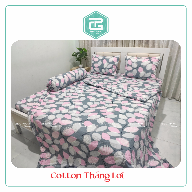 Bộ ga gối Thắng Lợi {5 món} 100% Cotton chuẩn logo ( 1 chăn + 1 ga bọc + 2 vỏ gối nằm + 1 vỏ gối ôm -inbox chọn mẫu )