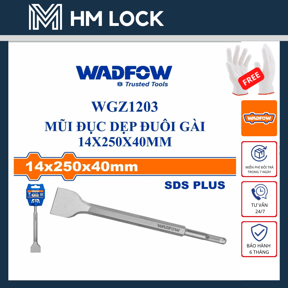 Mũi đục dẹp đuôi gài 14x250x40mm wadfow - hàng chính hãng - wgz1203 - hm lock