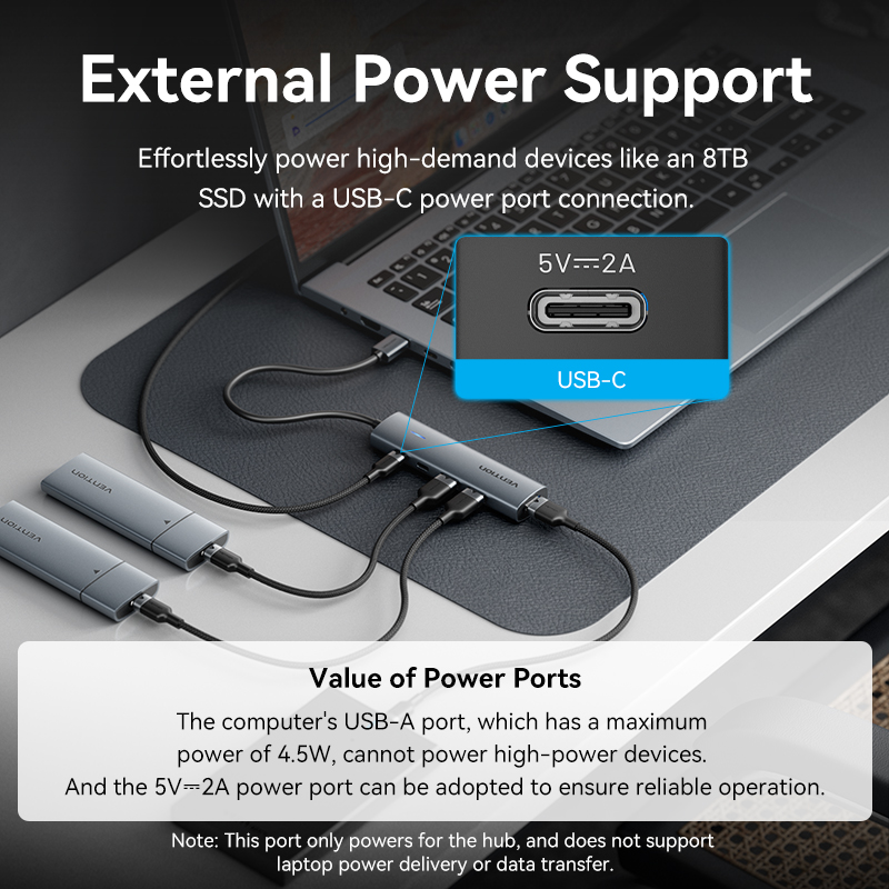 Vention USB Hub 3.0 4 Cổng - Bộ Chia Cổng USB Tốc Độ Cao 5Gbps - Hỗ Trợ Ổ Cứng 8TB, Tương Thích Windows/Mac - Thiết Kế Nhỏ Gọn, Cắm Là Chạy - Hàng Chính Hãng