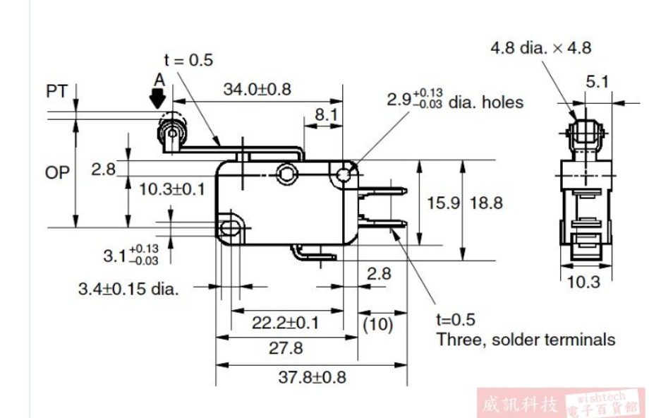 Công tắc hành trình có bánh xe OMRON (V-156-1A5)