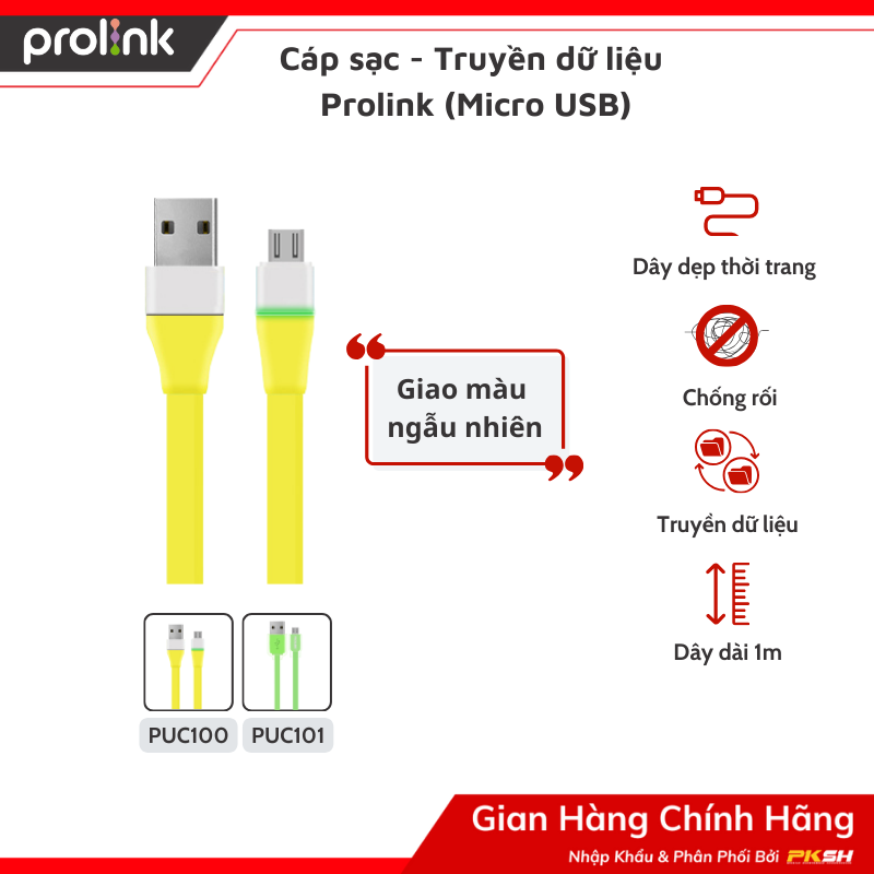 Cáp sạc -truyền dữ liệu Micro USB Prolink PUC101