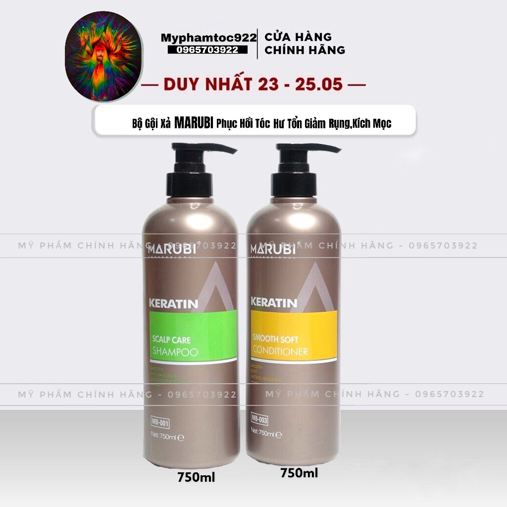 Dầu Gội-Xả Marubi keratin Phục Hồi Suôn Mượt 750ml
