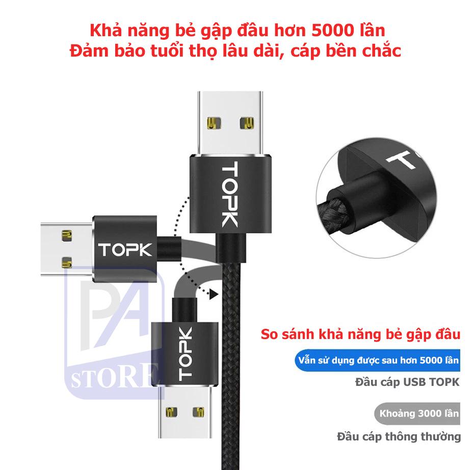 Cáp Sạc Nam châm TOPK, Dài 1 mét, Đầu Thẳng (1 Trong  3 Đầu Iphone Lightning, Micro USB, Type C)
