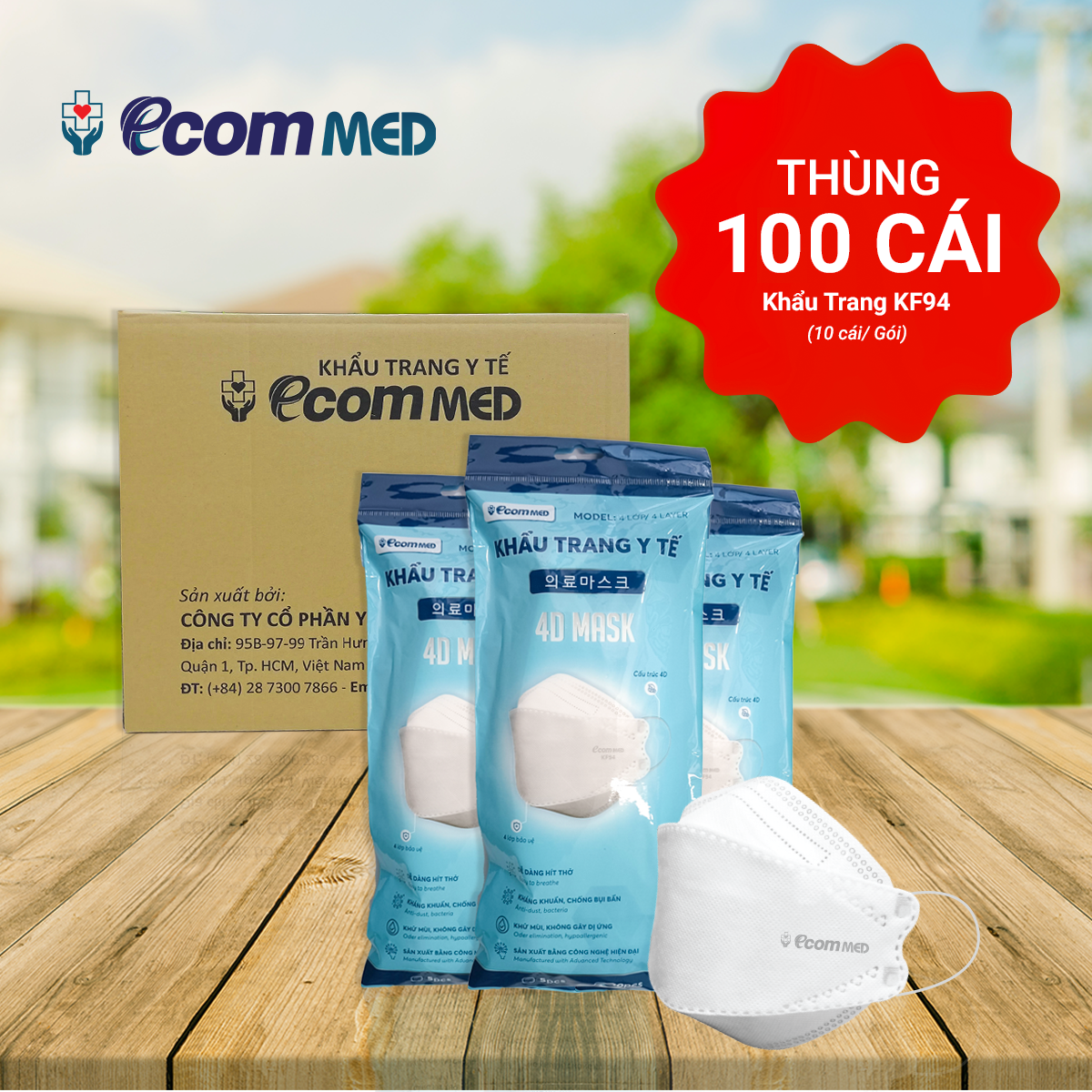Thùng 100 Khẩu Trang KF94 EcomMed 10 Bịch - Đạt Chuẩn FDA Hoa Kỳ