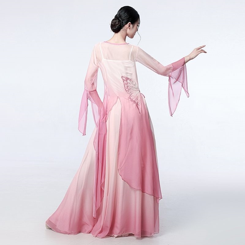 The new classical dance performance costumes are thin and elegant butterfly gradient gauze practice clothes Chinese style tops