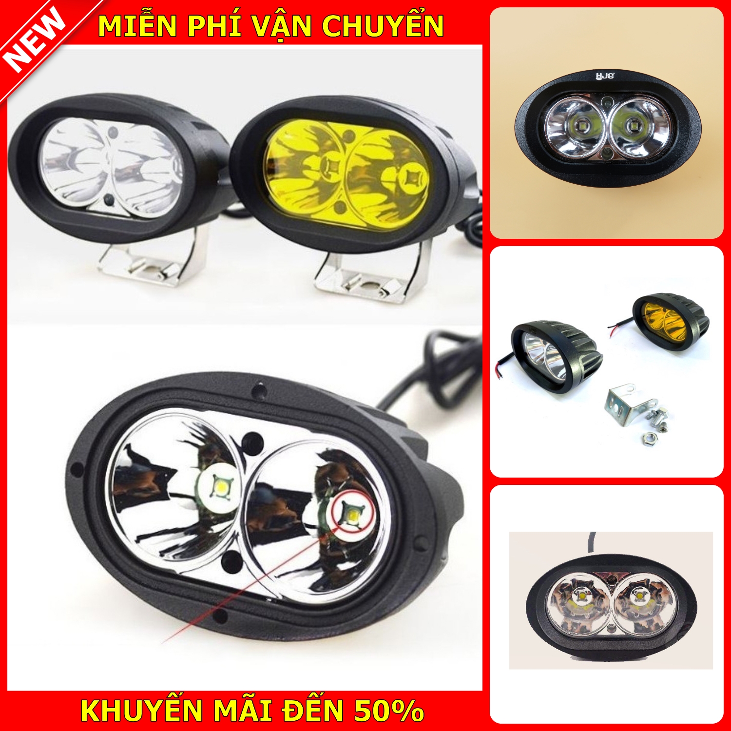 [HCM]Đèn trợ sáng cho xe máy xe đạp 2 bóng led 20W mắt cú chất liệu nhựa nguyên khối chống nước tản nhiệt tốt  đèn ánh sáng trắng tầm chiếu xa - bảo hành 12 tháng