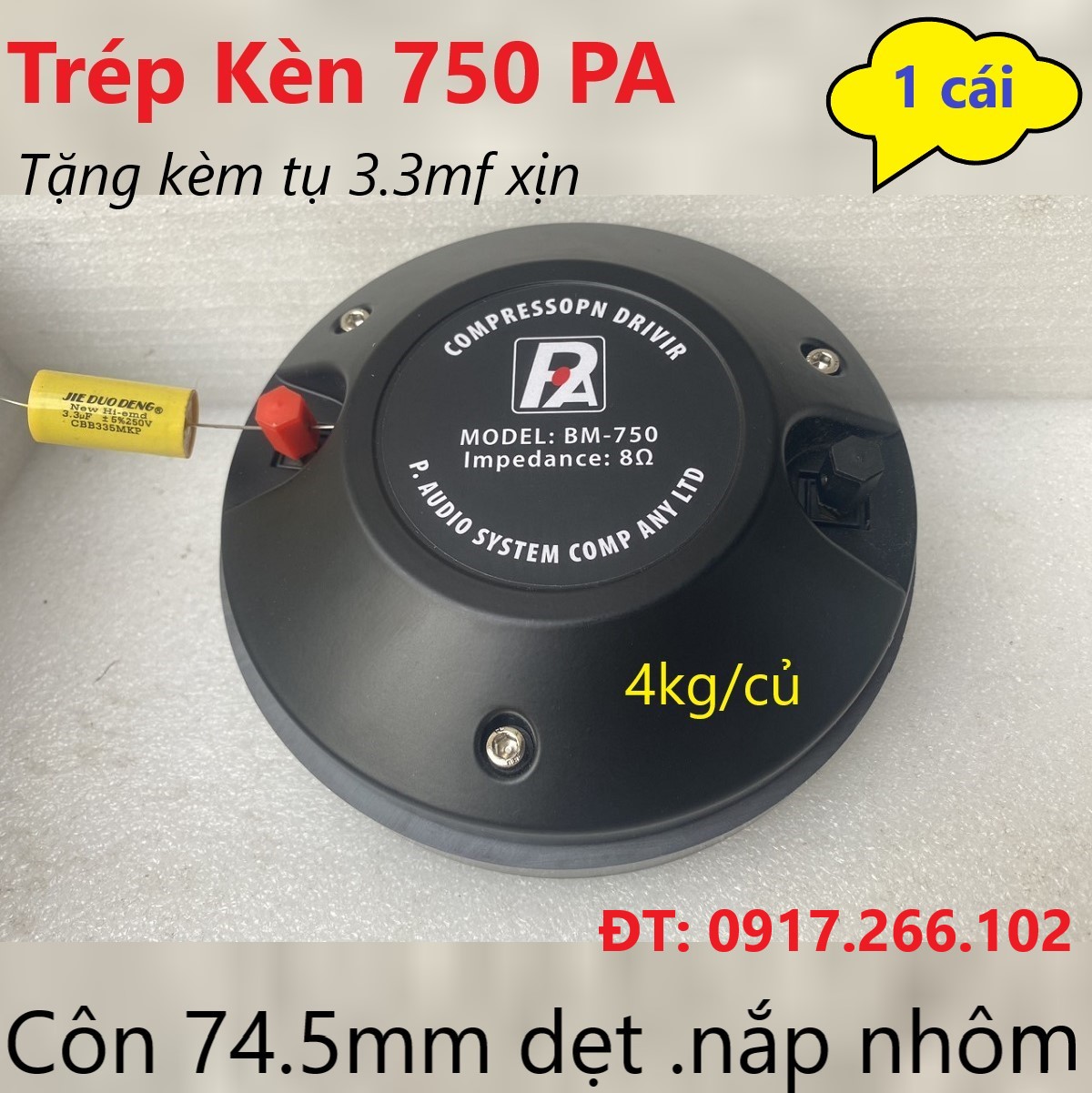 Củ loa trép rời paudio 750 nắp nhôm côn dẹt - giá 1 cái - loa treble sân khấu 750