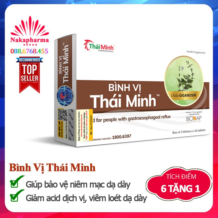 ✅ [6 TẶNG 1] Bình Vị Thái Minh - Dùng cho người trào ngược dạ dày, hỗ trợ cải thiện và giảm thiểu biểu hiện viêm loét dạ dày
