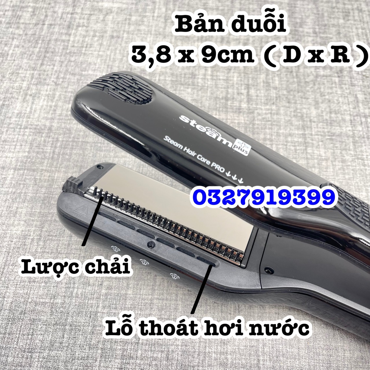 Steam Plus+ Máy Duỗi Tóc Hơi Nước Cao Cấp 250W 5 Mức Nhiệt Độ 150-230 Độ C Chất Liệu Gốm Ceramic Chống Dính An Toàn Bền Bỉ Có Lỗ Thoát Hơi Nước Và Lược Chải Mượt