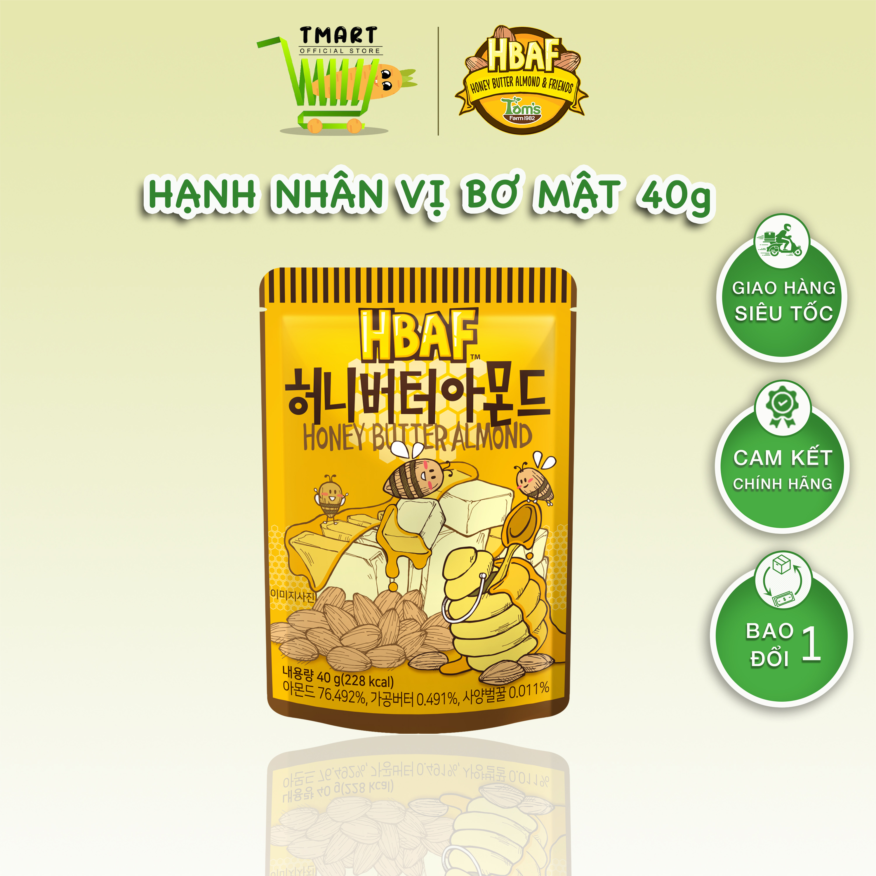 Hạt Hạnh nhân tẩm Vị HBAF Hàn Quốc 40g