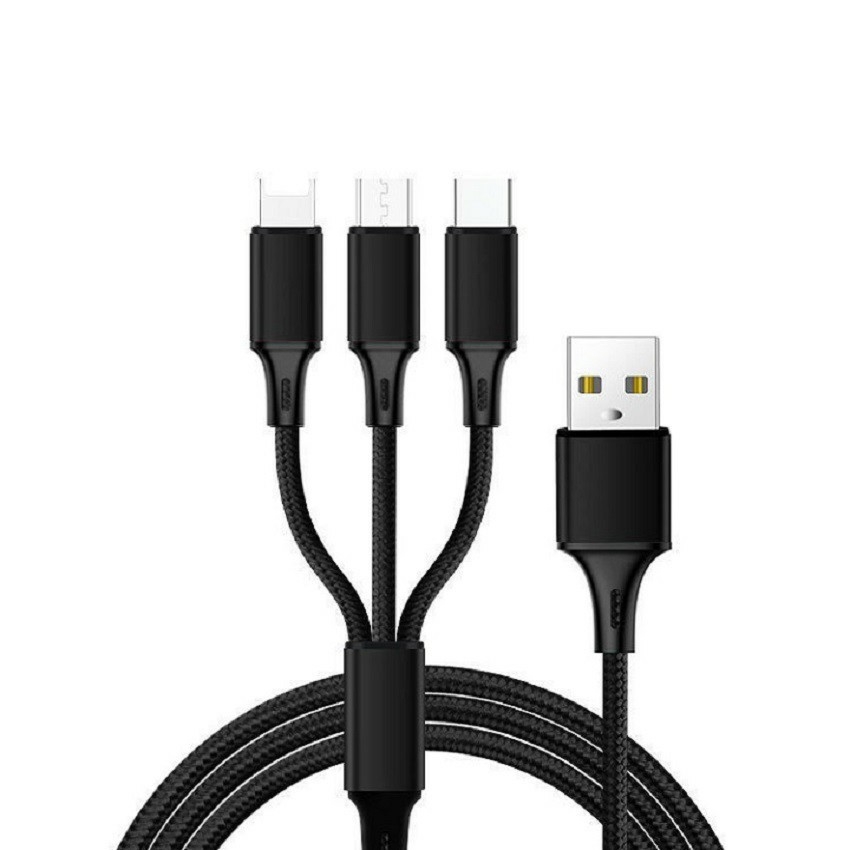 Cáp sạc đa năng 3 trong 1 - lightning - micro usb - type c - dây dù siêu bền - màu ngẫu nhiên