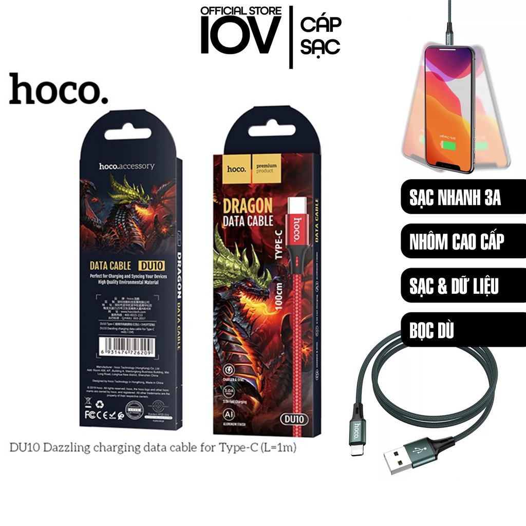 Cáp sạc nhanh 1m 2m ip android usb micro type c type-c dữ liệu – h0co du10 max