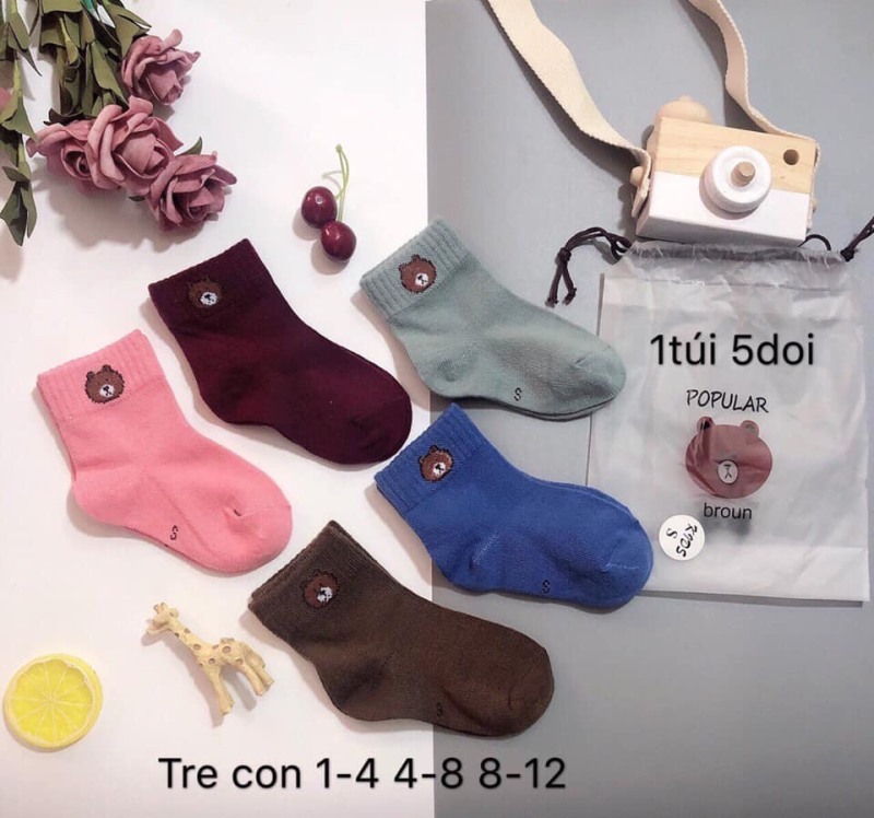 Túi 10 Đôi tất gấu cho bé 0-8 tuổi