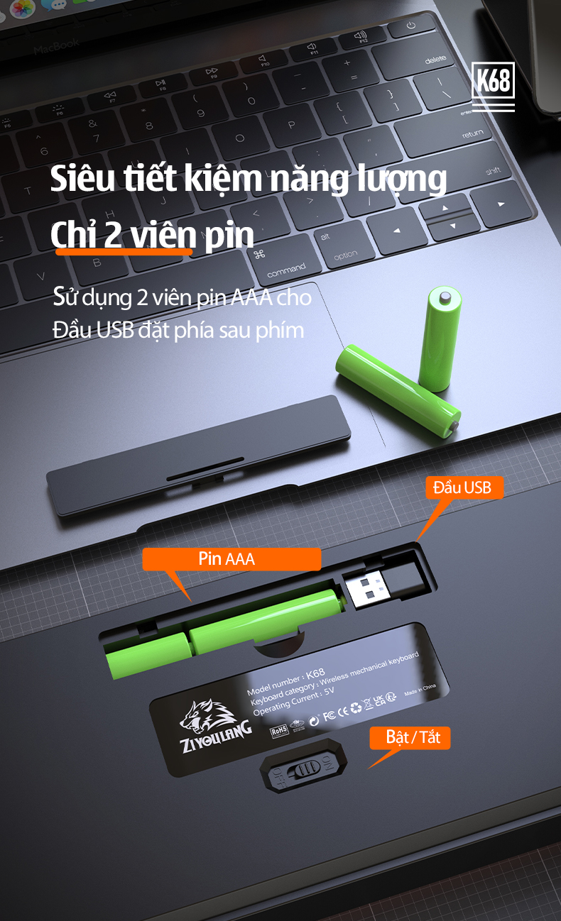 Bàn phím cơ không dây Bluetooth K68 - 84 Phím Hotswap - Red swtich - Tương thích mọi thiết bị