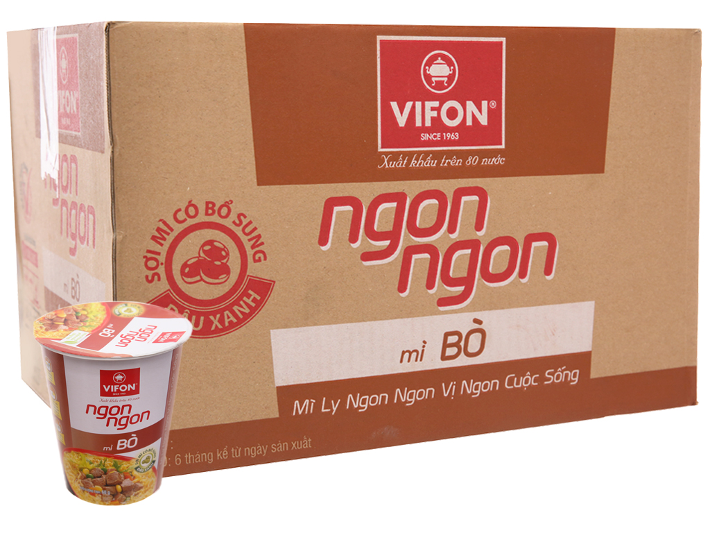 Thùng 24 ly mì Vifon Ngon Ngon vị bò 60g