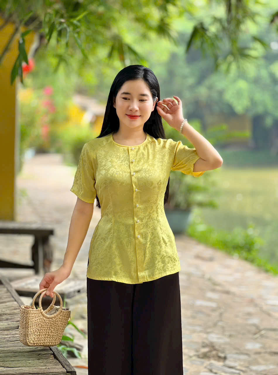 ÁO BÀ BA LỤA GẤM TAY NGẮN CỰC KUTE # ÁO LẺ, QUẦN LẺ