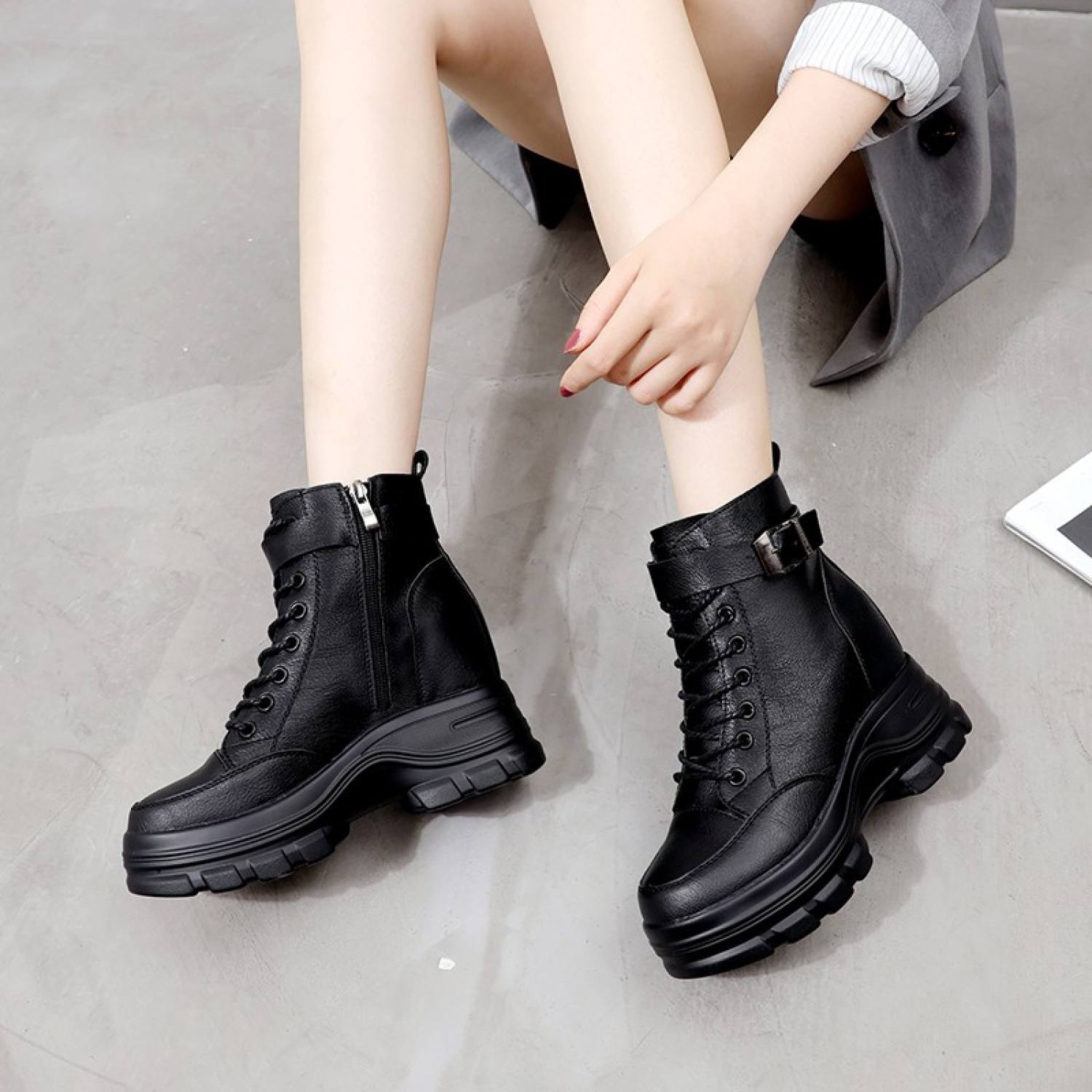 [Độn đế 9cm hàng cao cấp ] Giày nữ Boots bốt độn đế siêu nhẹ phong cách Hàn Quốc