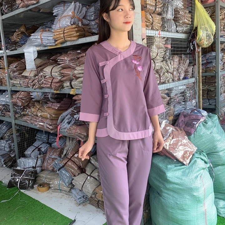 Quần Áo Phật Tử, Đồ Lam Phật Đi Chùa Nữ, đồ bộ mặc nhà mẫu PN20B