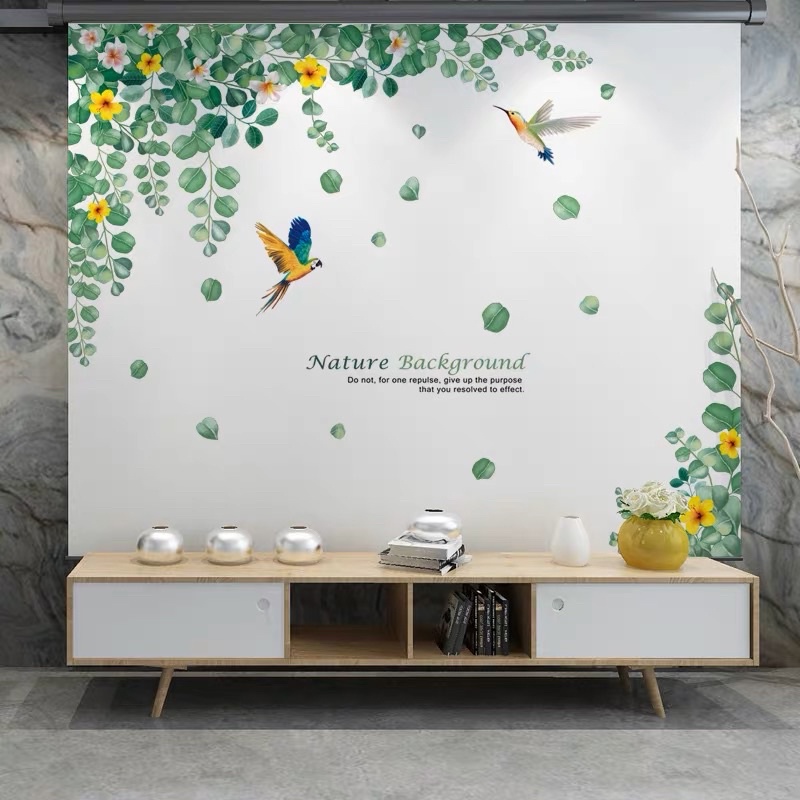 Tranh dán tường, Decal dán tường tán lá hàn quốc trang trí phòng khách