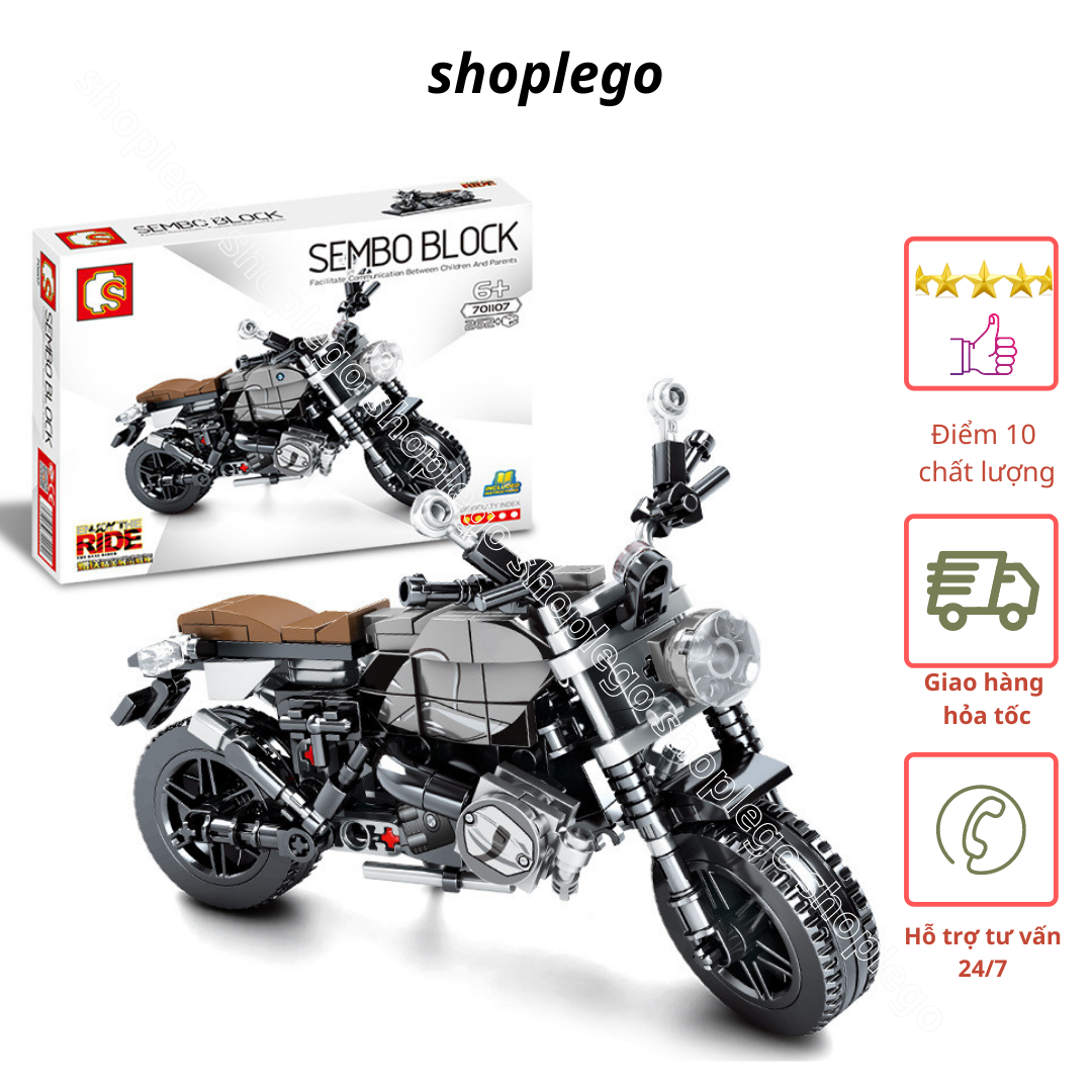 Đồ chơi xếp hình technic của sembo block s701107 lắp ráp xé máy, xe đua, xe phân khối lớn hơn 200 pcs