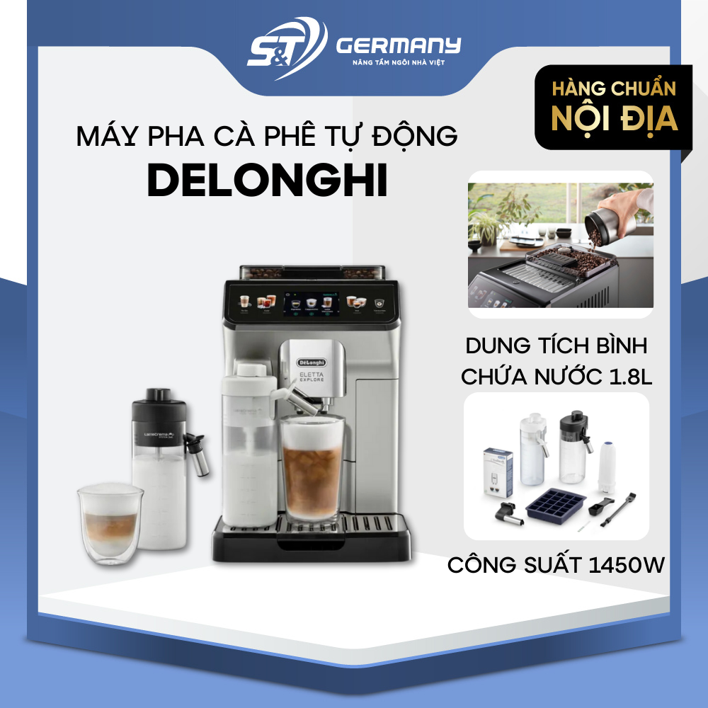 Máy pha cà phê tự động delonghi ecam 450.55.s eletta explore nội địa đức, máy pha cafe cao cấp thông minh, máy pha espresso cappuccino gstelectronic 630062