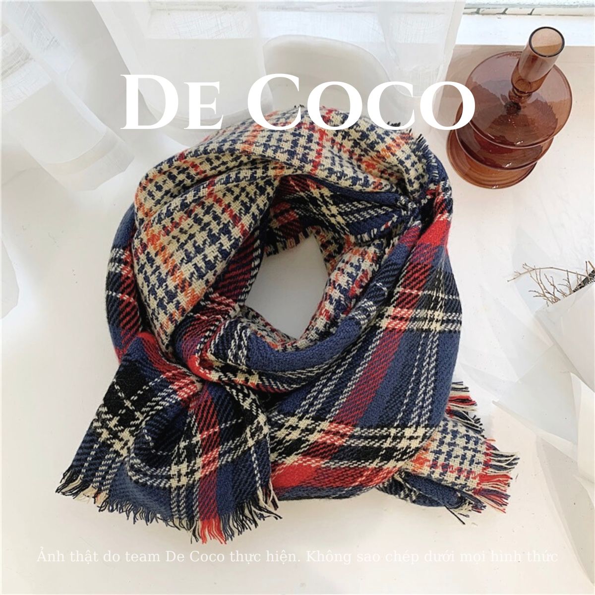 Khăn len mùa đông, khăn len kẻ nhiều màu De coco