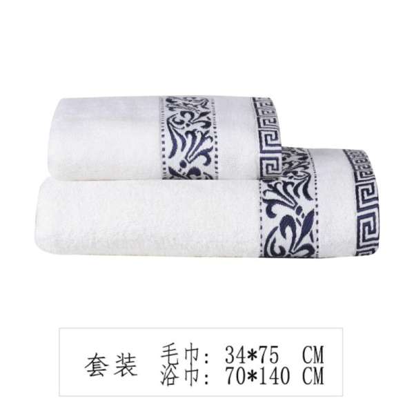 Pure Cotton Thick Towel Bath Towel White Red And Blue Geometric Pattern Hotel Villa Beauty Salon Face Towel Water Absorption