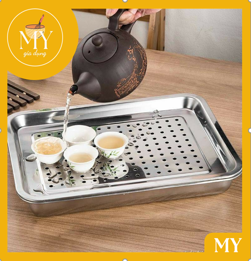 Khay inox 22 X 32 X 5cm- khay úp ly inox cao cấp có lỗ thoát nước