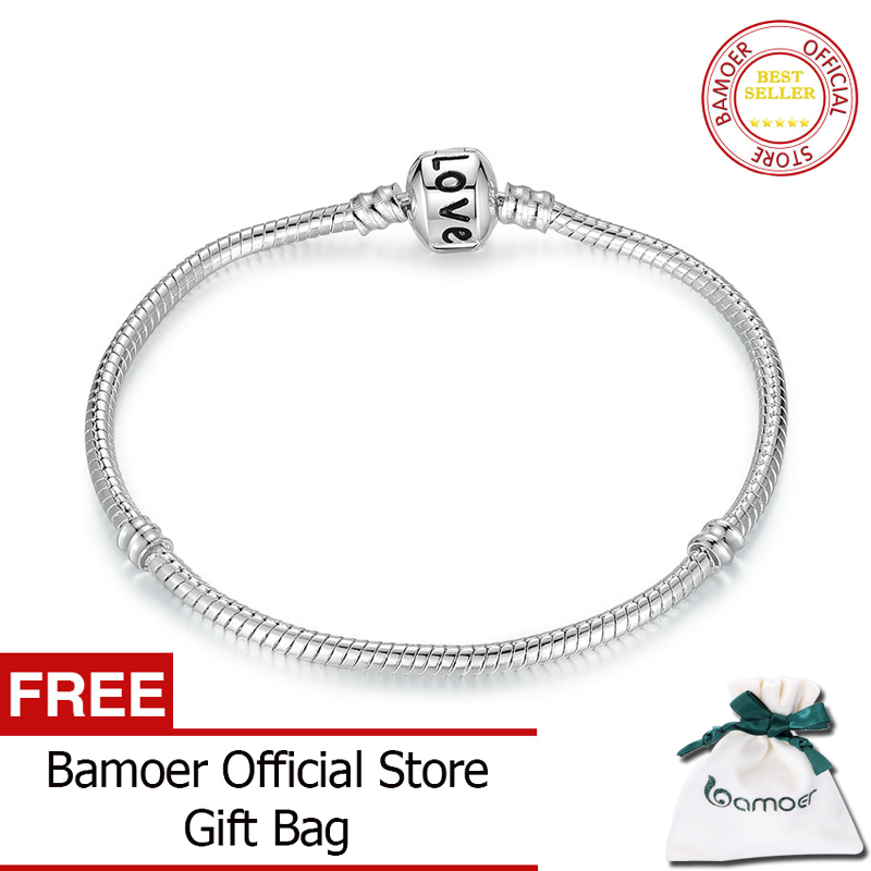 BAMOER Official Store Silver Color LOVE Snake Chain Bracelet & Bangle 18CM-21CM PA1092