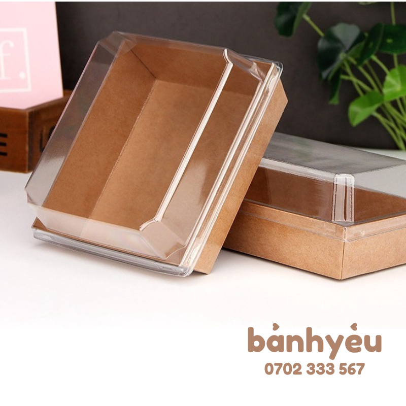Hộp giấy Vuông Kraft nắp trong màu nâu đựng bánh mì, bánh kem, bông lan trứng muối mã 1413-BB182