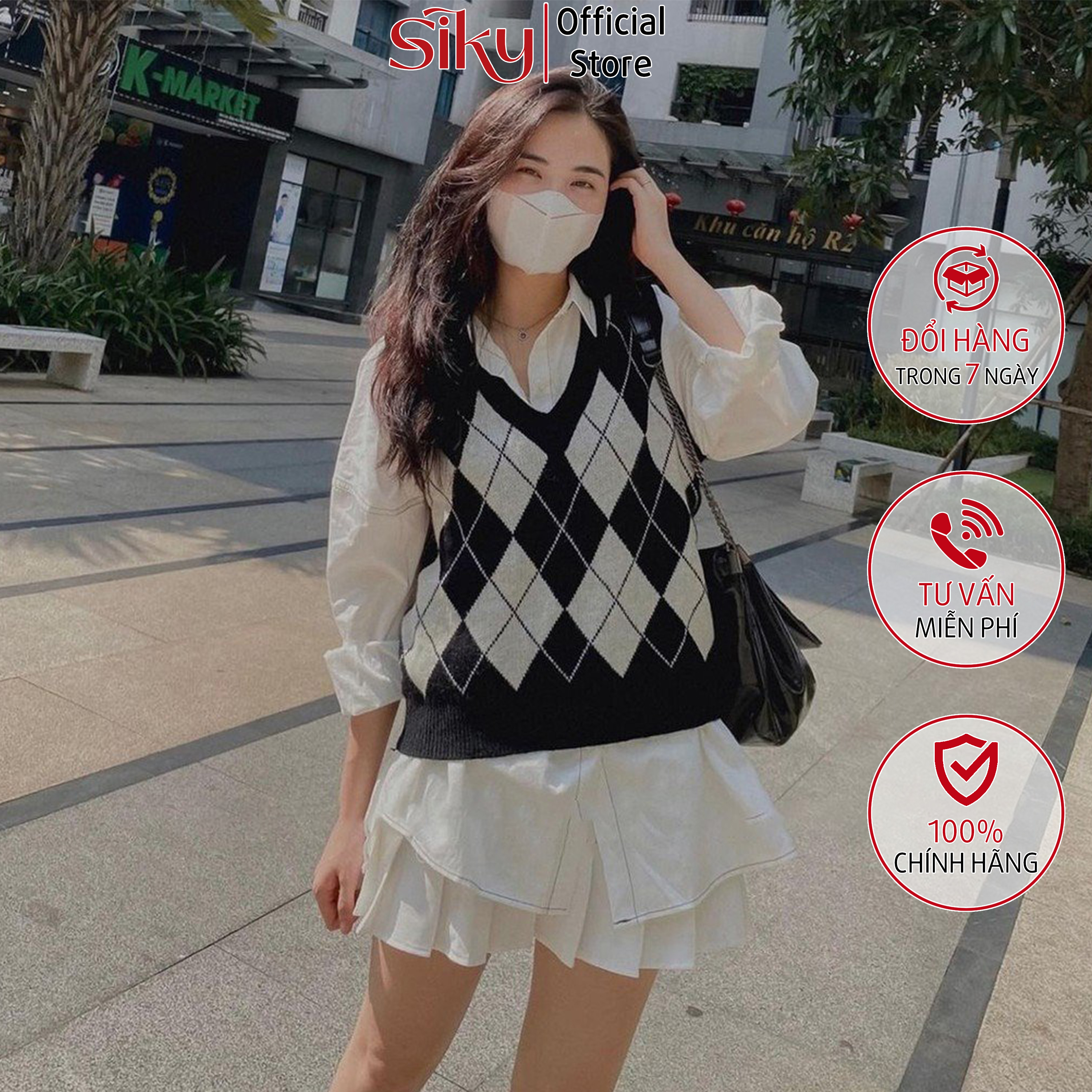 Áo gile nữ SIKY chất len dày dặn họa tiết caro nhiều màu phong cách Hàn Quốc siêu xinh - GL05
