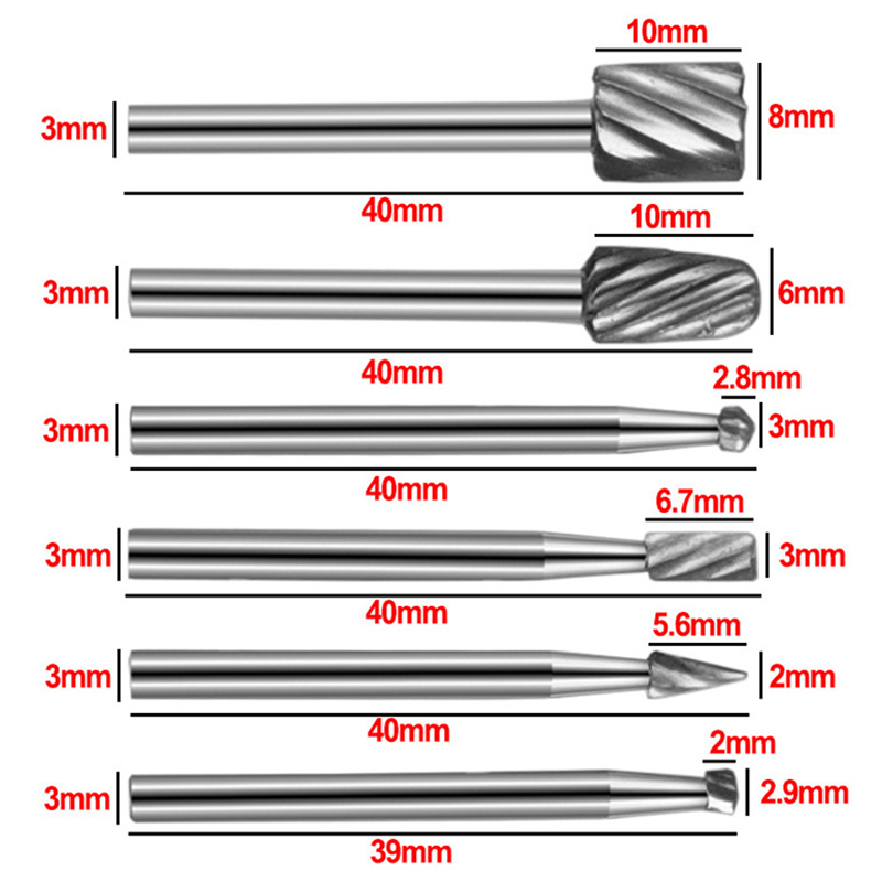 Bộ 6 mũi mài khắc gỗ lũa cốt 3mm