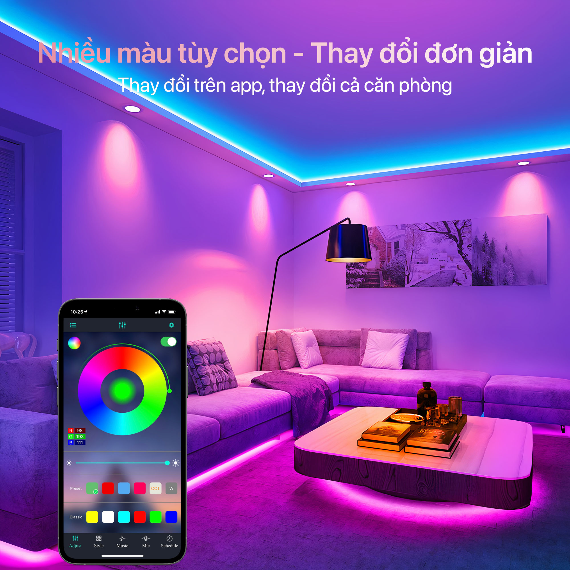 Đèn led dây trang trí phòng ngủ bluetooth điều khiển điện thoại decor phòng ngủ 0.5M 1M 3M 5M đèn sáng 16 triệu màu sử dụng điện 5V đèn led dây dán tường trang trí nhà, giáng sinh, lễ tết Pingron