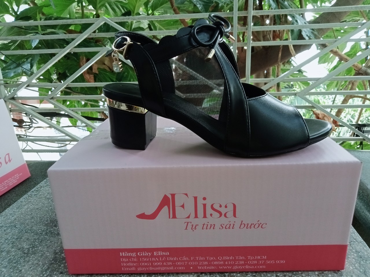 G1450 -  GIÀY ELISA PHỐI LƯỚI HỞ GÓT – MÀU ĐEN