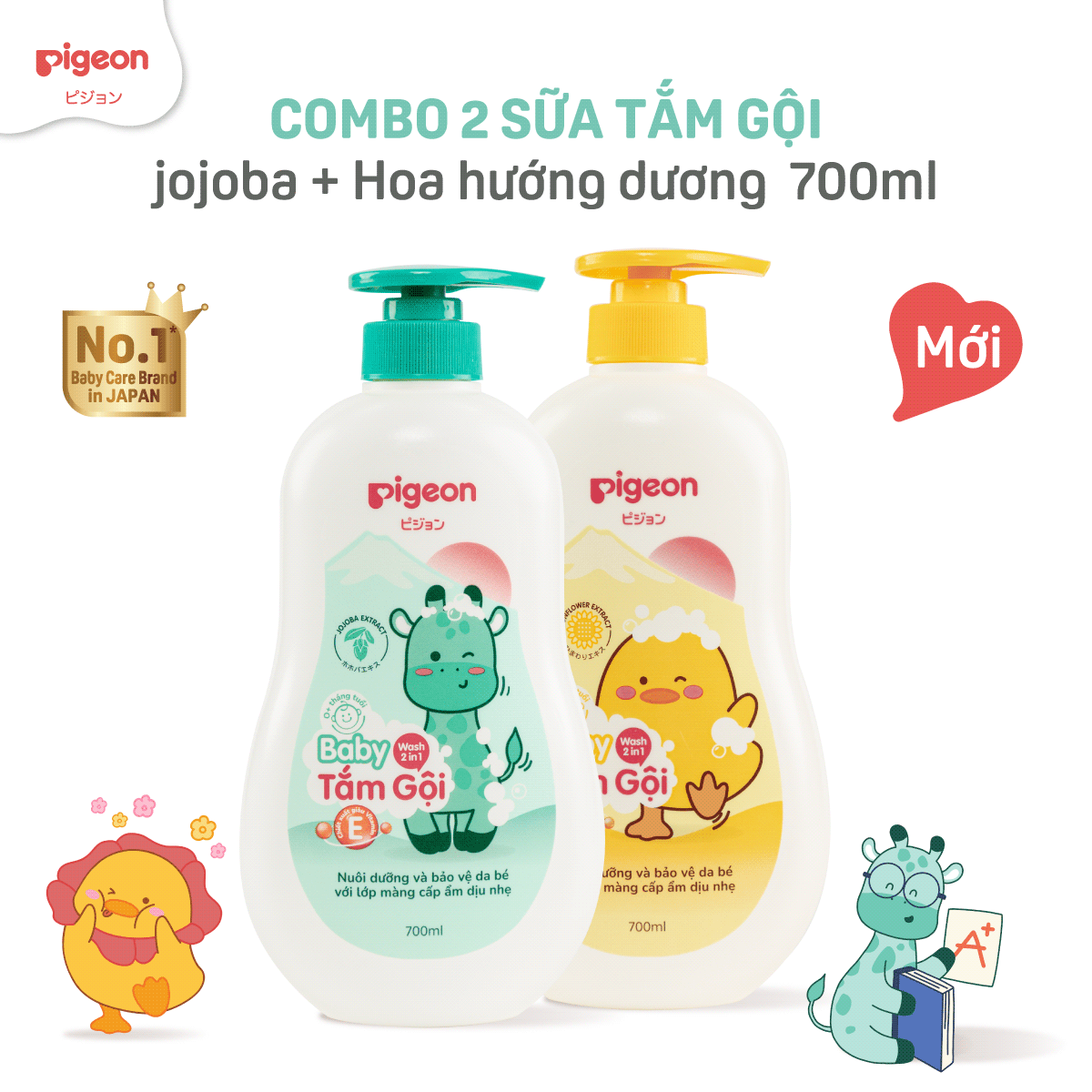 Combo 3 Chai Tắm/Gội Cho Bé Pigeon 700ml