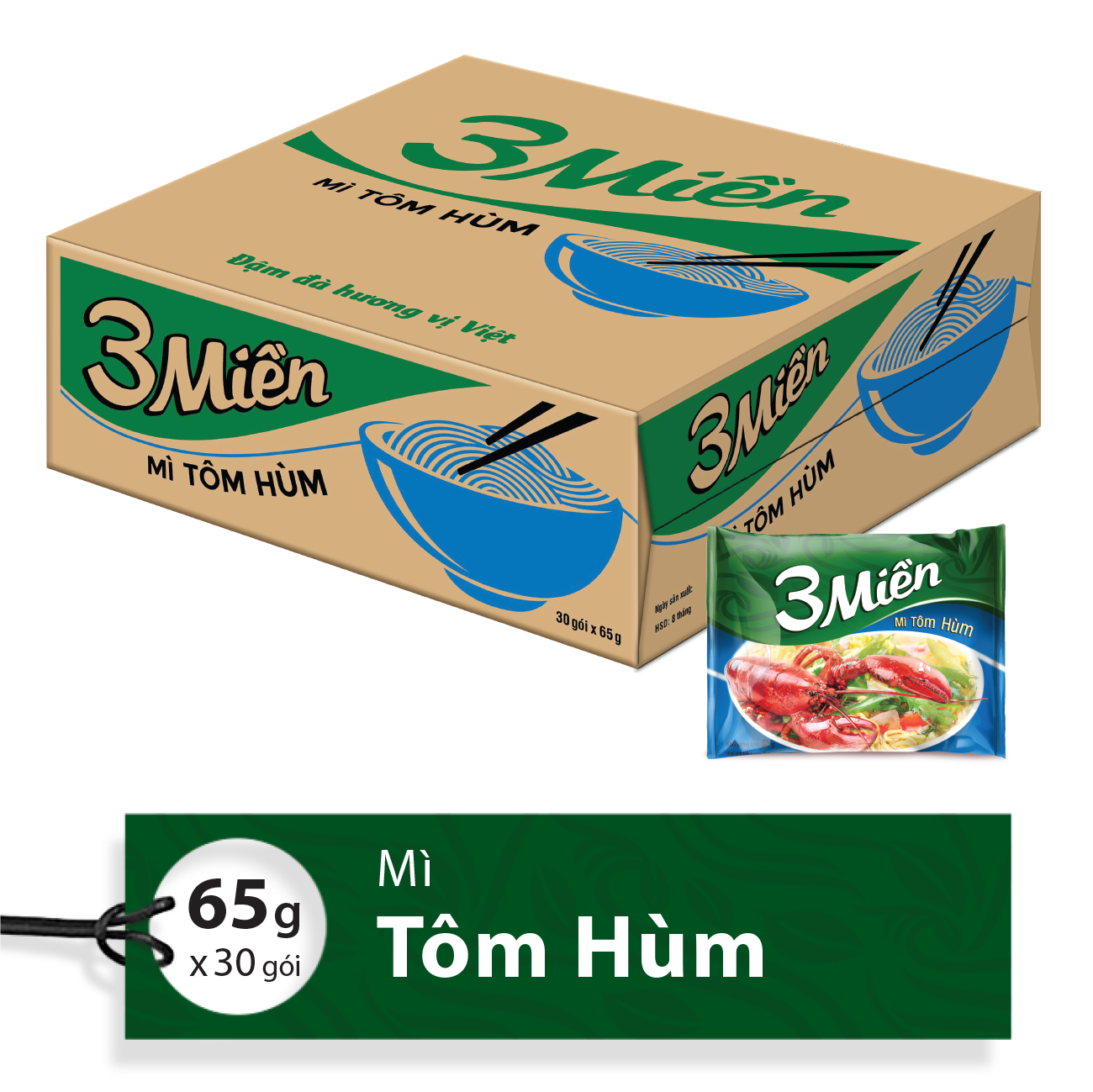 Thùng Mì 3 Miền Tôm Hùm 65g (30 gói x 65g)