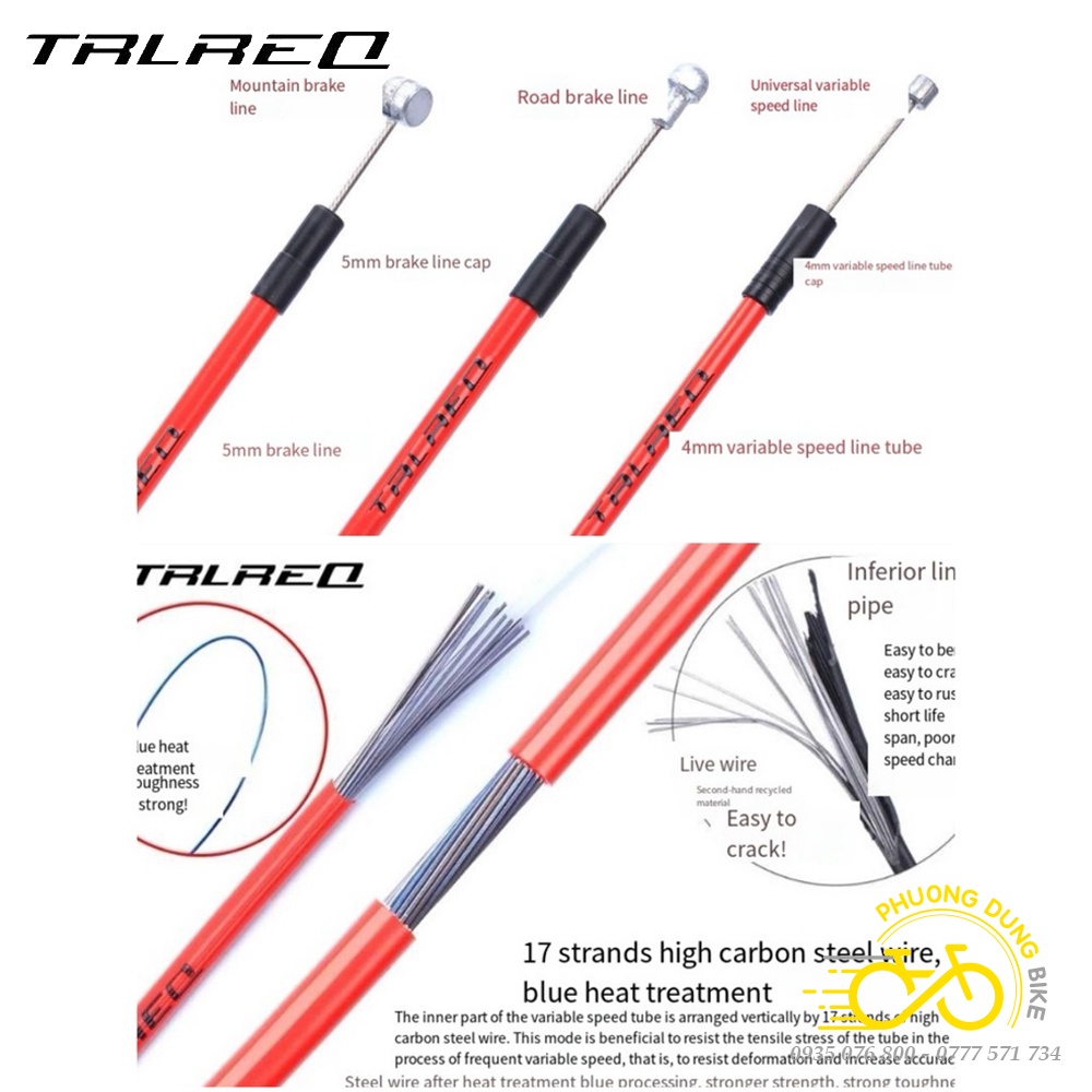 Bộ vỏ ruột dây đề dây phanh xe đạp TRLREQ