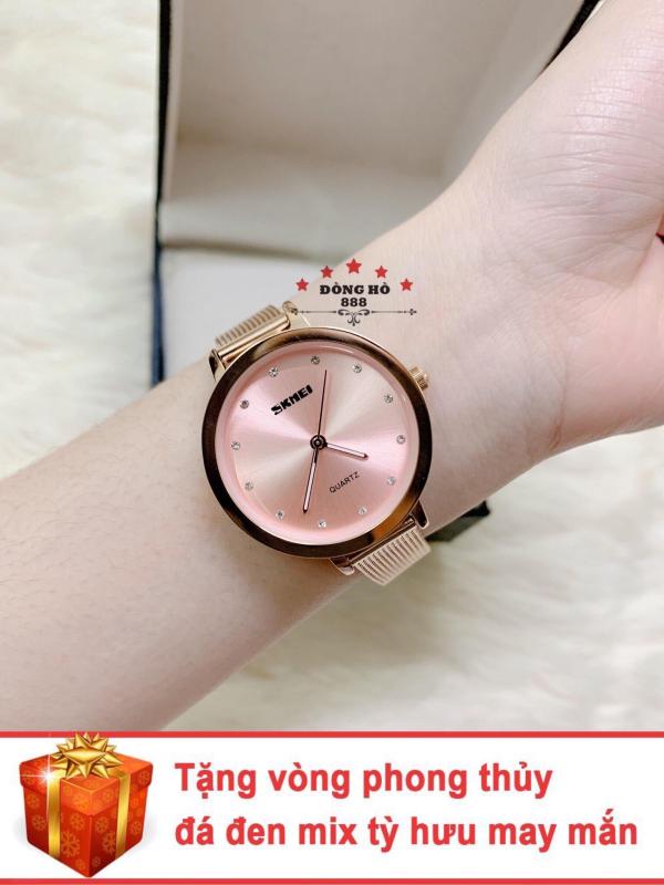 Đồng hồ nữ SKMEI dây kim loại mành thời thượng ( SK1291 dây hồng mặt hồng ) - TẶNG 1 vòng tỳ hưu 1 thuỷ