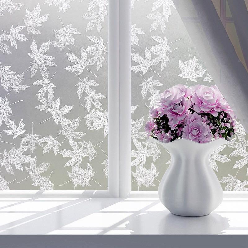 5 mét decal dán kính mờ khổ 60cm rộng có keo - lá phong trắng qt2272