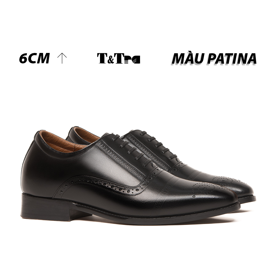 [ 6CM ] Giày Đế Cao Nam T&TRA A212 Đen - Đánh Màu Thủ Công Patina