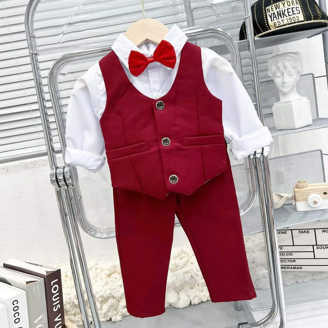 Sét vest/ gile nơ công tử cho bé trai 8-20kg (sét 4 chi tiết)
