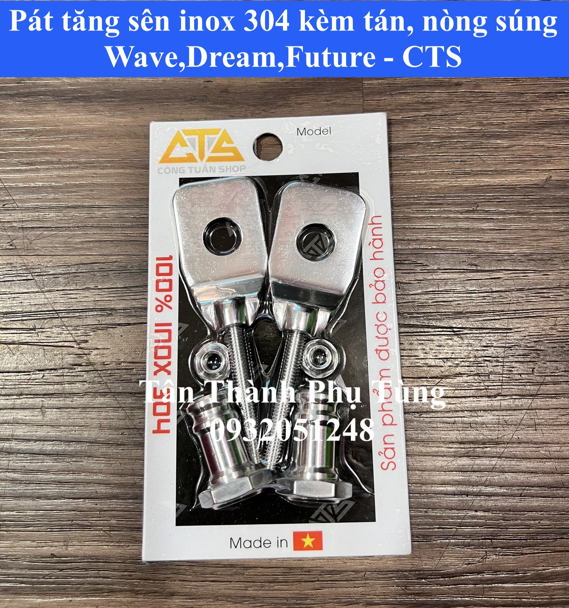 Pát tăng sên inox 304 kèm tán, nòng súng cho Wave, Dream, Future - CTS