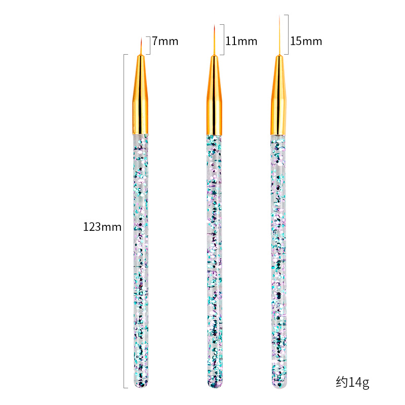 3pcs Professional Nail Art Brush Set Liner Pens Striping Brushes for Short Strokes, Details, Blending, Elongated Lines etc 7/9/11/15mm