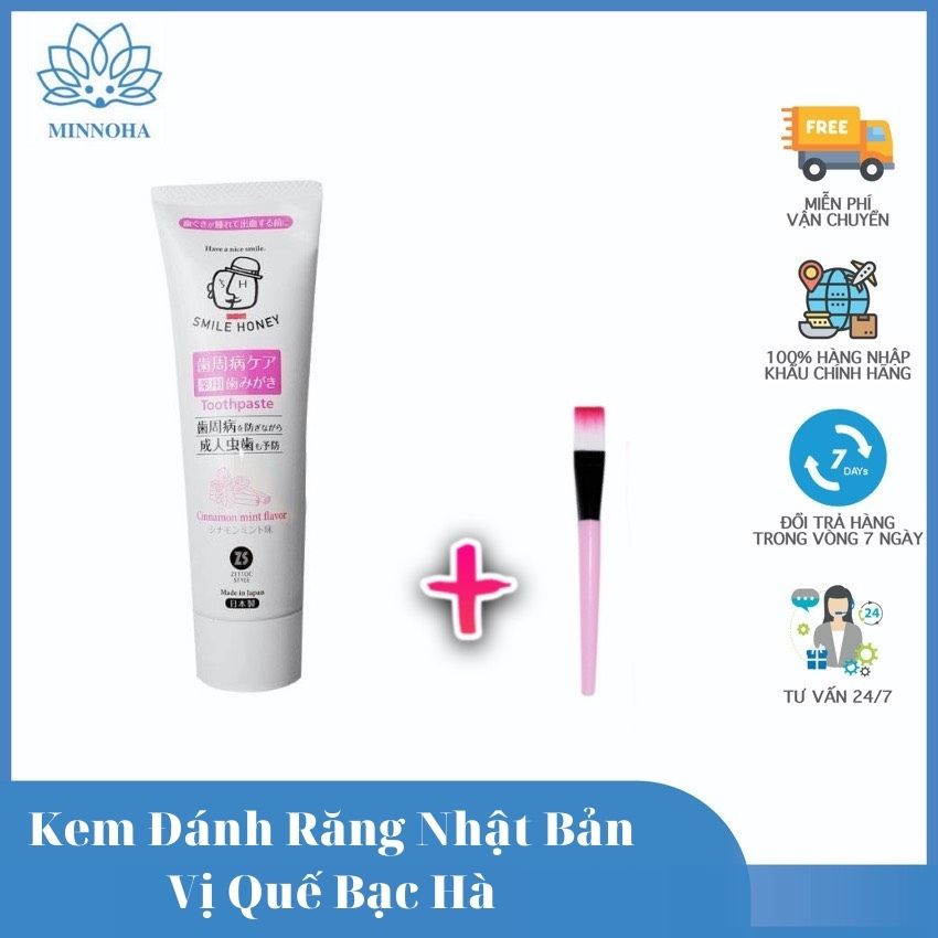 [Freeship+Quà 10k]Kem đánh răng Nhật Bản vị quế bạc hà Zettoc Smile Honey chiết xuất hoàn toàn thiên nhiên, mang lại hơi thở thơm tho, hàm răng sạch sẽ- Minnoha Store